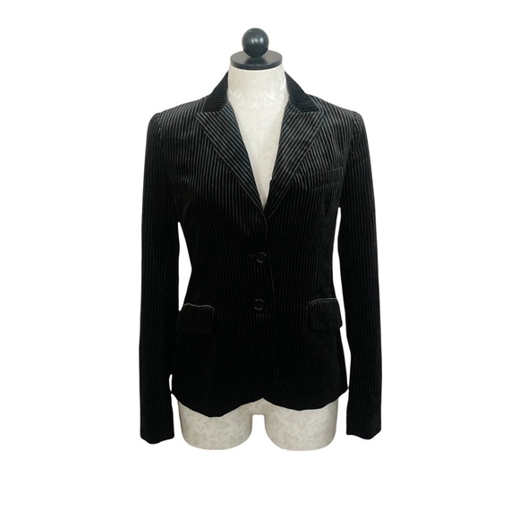 Theory Velvet Black Pinstripe Button Front Blazer - Picture 13 of 14